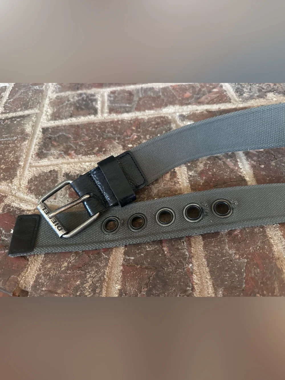 VTG Diesel Canvas Grommet Belt Leather Trim Y2K Utility